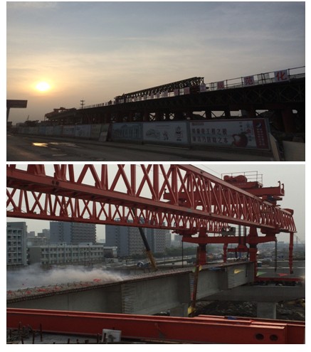 下沙互通至江东大桥高速公路工程首片架桥机吊装T梁架设完成